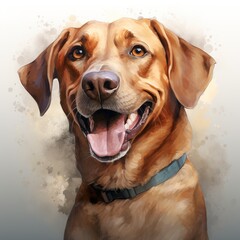 Obraz premium Happy Labrador retriever dog watercolor portrait illustration isolated on light background