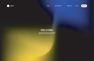  Sleek and futuristic landing page design with abstract wave patterns and trendy gradient mesh. Features include navigation menu, bold typography, and glowing yellow-blue color transitions. 