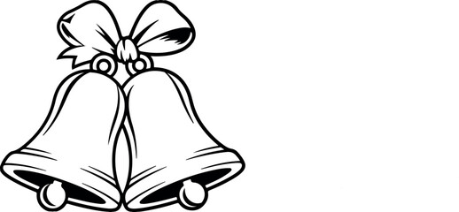 Classic Wedding Bells with Bow Black and White Illustration