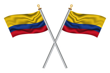 Colombian crossed flags isolated on a transparent or white background, vector illustration. Two crossed national flags of Colombia.