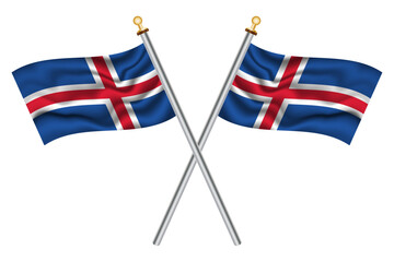 Icelandic crossed flags isolated on a transparent or white background, vector illustration. Two crossed national flags of Iceland.