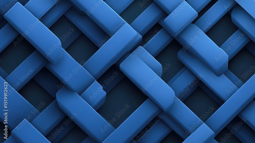 Poster abstract blue 3d geometric pattern with interwoven rectangular shapes creating a complex, textured d