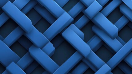 Abstract blue 3D geometric pattern with interwoven rectangular shapes creating a complex, textured design