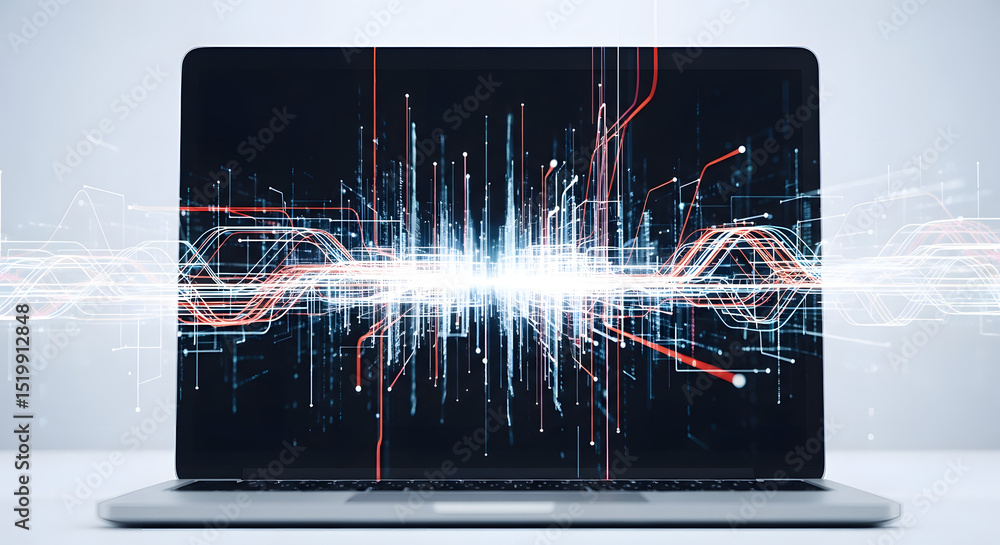 Aufkleber digital waveform visualization on laptop screen abstract technology background