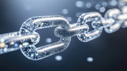 Digital chain links formed by data particles, illustrating interconnectedness and security