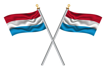 Luxembourg crossed flags isolated on a transparent or white background, vector illustration. Two crossed national flags of Luxembourg.