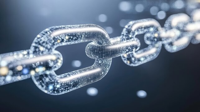 Digital chain links formed by data particles, illustrating interconnectedness and security