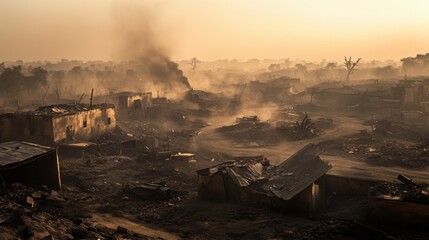 Desolation in a war-torn city, echoes of chaos linger in the air
