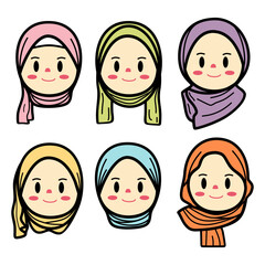 Set Of Cute Muslim Hijab Style Collection Cartoon Characters