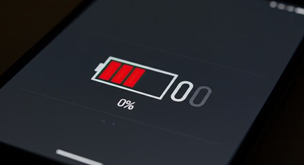 Smartphone Display Showing Zero Percent Battery