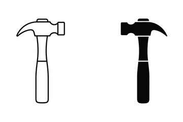 Claw hammer set, outline and solid style, carpentry tool for construction, repair, and woodworking tasks