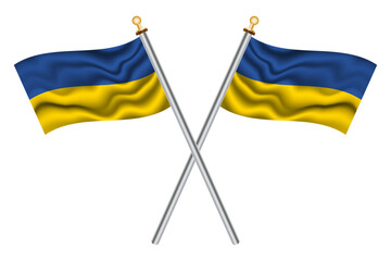 Ukrainian crossed flags isolated on a transparent or white background, vector illustration. Two crossed national flags of Ukraine.