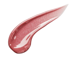 Smear of shiny pink lip gloss on transparent background