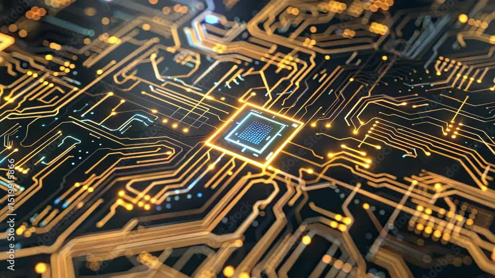 Poster delve into the complex patterns and vibrant lights of circuit designs showcasing advancements in ele