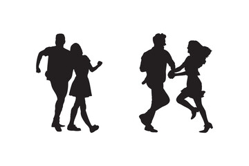 Romantic Couple Silhouette Set Featuring Dancing, Kissing, and Joyful Moments of Love and Togetherness Isolated on White Background