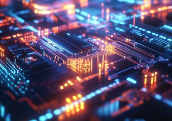 Obraz premium Abstract circuit board, glowing with vibrant colors