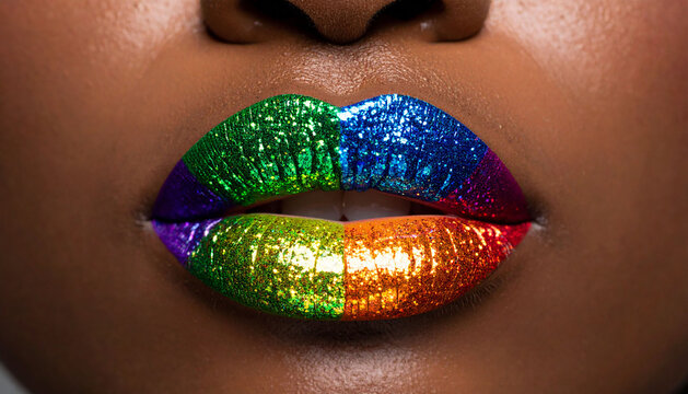 Rainbow Lips. LGBTQ Pride. Diversity and Inclusion Celebration. Pride Month. Multicolor lipstick. - Powered by Adobe