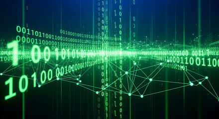 Fototapeta premium Abstract Digital Data Stream Binary Code and Network Connections Visualization
