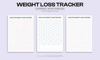 500 Days Weight Loss Tracker Printable – Long-Term Fitness and Health Progress Chart | Digital Download A4