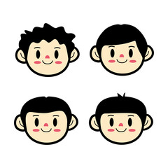Set collection of cute boy cartoon faces with different hairstyle