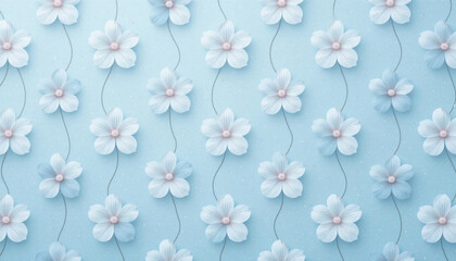 Soft Pastel Floral Background with Light Blue and Pink Stylized Flowers