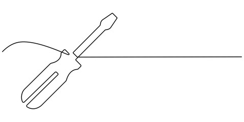 One continuous line drawing of screwdriver. Single line of screwdriver vector illustration, Single continuous line drawing of screw driver mechanics concept vector illustration, Screwdriver icon line