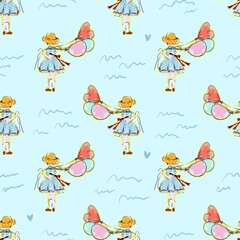 seamless pattern with girl with balloons