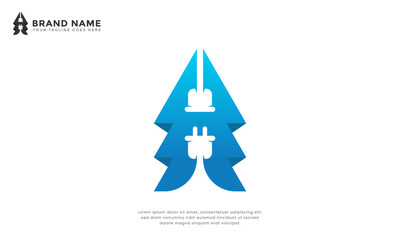 Fototapeta premium Plug Pine Logo. Modern logo combine pine tree with electric plug. Ideal for eco friendly power, sustainable solutions, or outdoor tech. 