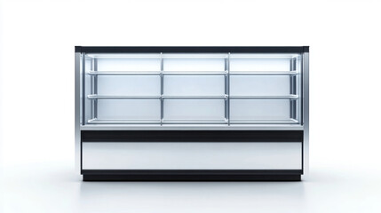 Empty refrigerator display showcase. Isolated on white background. Clipping path included. 3D Illustration.