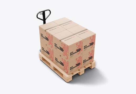Hand Pallet Truck with Boxes Mockup