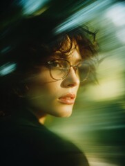 Contemporary Portrait Blurred Motion, Ethereal Beauty Vibrant Colors, Introspective Gaze