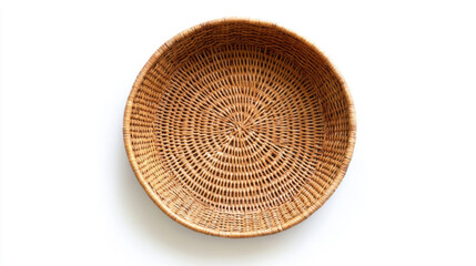 Handmade Rattan Paper Tray from Above Isolated on White Background.