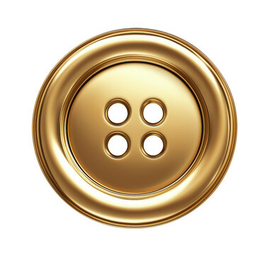 Shiny gold button with four holes on transparent background