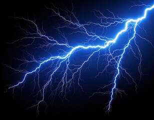 Dramatic flash of lightning illuminates dark background, creating striking visual effect that captivates viewer attention. intense blue color enhances electrifying atmosphere