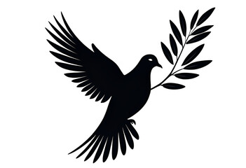 Obraz premium Silhouette of a dove holding olive branch representing peace harmony and freedom black and white illustration of bird in flight.
