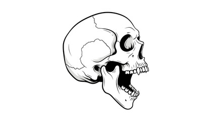 Detailed Skull Illustration Featuring Intricate Bone Structure Isolated On White Background