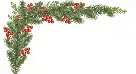 Watercolor Christmas with fir branches and place for text. Illustration isolated on transparent background.