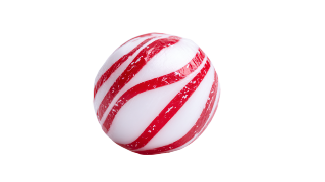 a white and red striped egg on a white surface