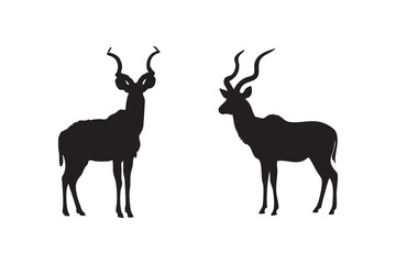 African Kudu Bull Silhouette Vector Set Flat Wildlife Illustration of Majestic Kudu in the Wild Isolated on White Background
