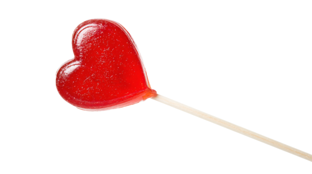 a heart shaped lollipop on a stick