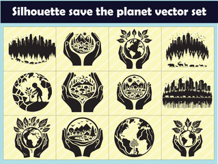 Naklejka premium Earth Protection Black Vector – Sustainability and Environment Silhouette Art