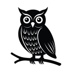 Obraz premium Owl On Branch Vector Silhouette