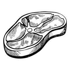 A raw piece of meat, showcasing marbling and texture. The cut is thick and has a circular shape, ideal for grilling or cooking.