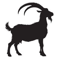 White isolated cartoon mammal goat with horns and antler silhouette
