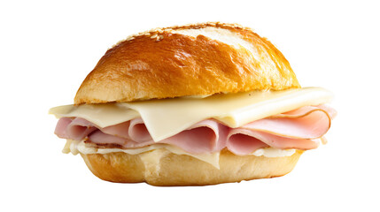 a ham and cheese sandwich on a roll