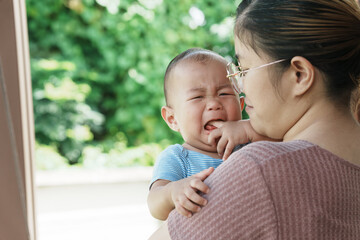 At home, a baby plays with their parents and aunt, sharing moments of laughter and occasional tears. The lively atmosphere reflects the warmth, joy, and emotional ups and downs of family life.
