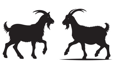 A cute cartoon goat vector illustration, a brown farm animal silhouette on a white background