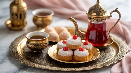 Golden Tea Service with Traditional Sweets