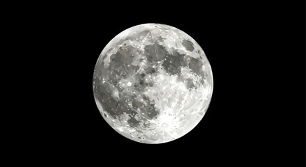 Detailed Full Moon, Grayscale Depiction in Space