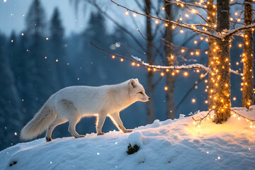 Wild arctic wolves and foxes in their natural winter snow habitat ai generated